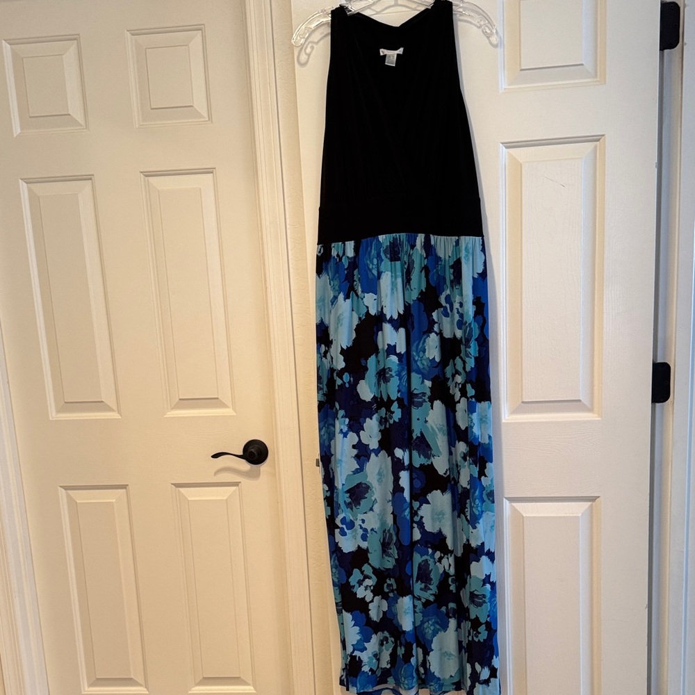 London Times Black and Blue Floral Maxi Dress